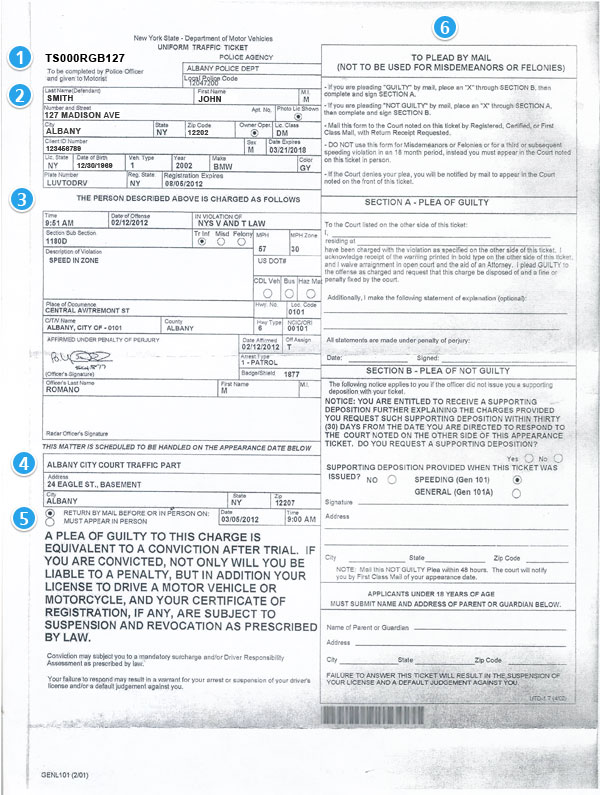 Click to view full-size or print version Computer Printed New York TrafficTicket