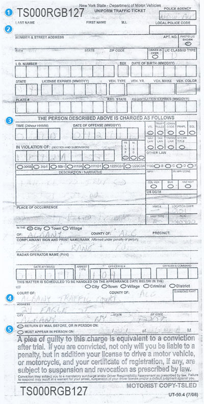 Click to view full-size or print version Handwritten New York TrafficTicket